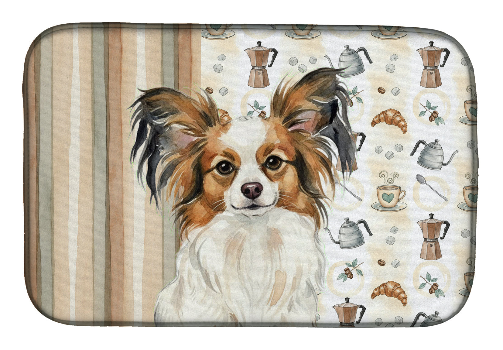 White with Sable Papillon Coffee Bar Dish Drying Mat Absorbent Dish Drying Mat Pad for Kitchen Counter Dish Drainer Mat for Countertop, 14 x 21", Multicolor