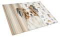 White with Sable Papillon Coffee Bar Cutting Board Tempered Glass Kitchen Cutting Surface, Heat Resistant Chopping, Non-Slip Feet, Food Prep & Serving