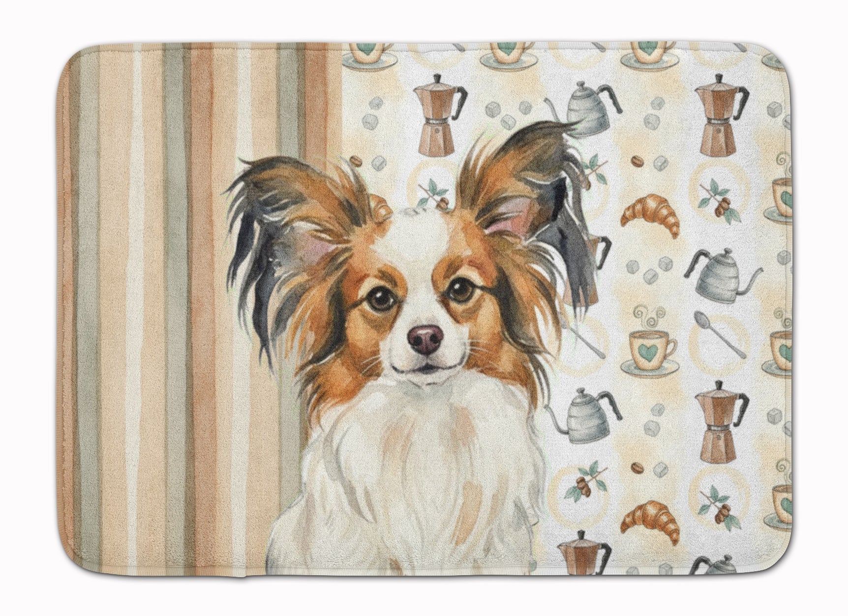 White with Sable Papillon Coffee Bar Memory Foam Kitchen Mat Machine Washable Anti-Fatigue Cushion Comfort Bath or Kitchen Rug