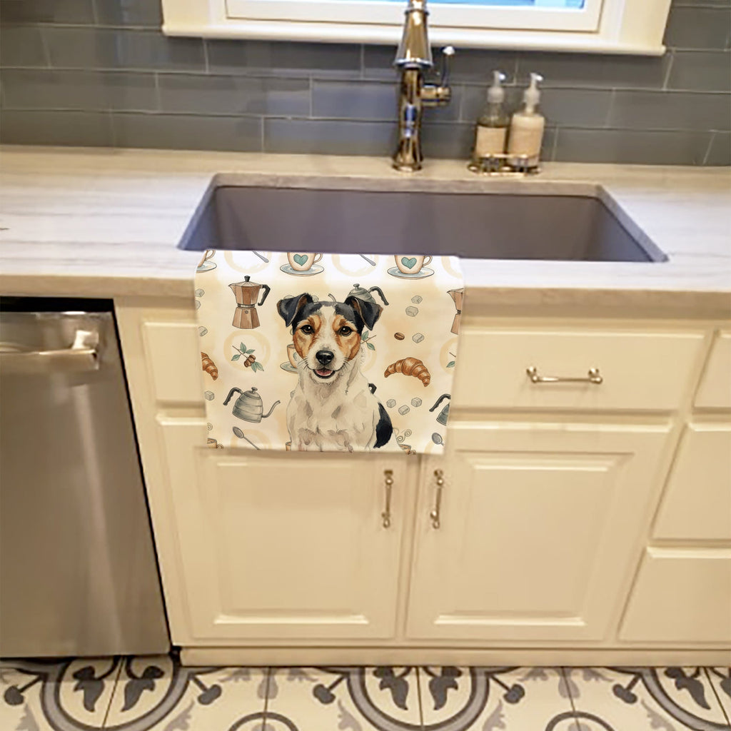 Parson Russell Terrier Coffee Bar Kitchen Towel Velour Plush Front and Cotton Loop Back Machine Washable