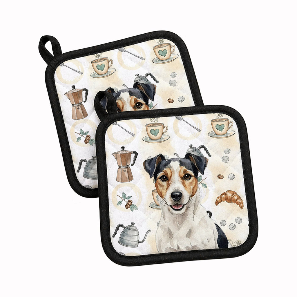 Parson Russell Terrier Coffee Bar Pot Holder Set of 2 Heat Resistant Quilted Hot Pads 7.5 x 7.5 Inch, Insulated Kitchen Trivets for Cooking & Baking