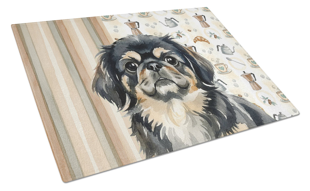 Black and Tan Pekingese Coffee Bar Cutting Board Tempered Glass Kitchen Cutting Surface, Heat Resistant Chopping, Non-Slip Feet, Food Prep & Serving