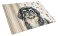 Black and Tan Pekingese Coffee Bar Cutting Board Tempered Glass Kitchen Cutting Surface, Heat Resistant Chopping, Non-Slip Feet, Food Prep & Serving