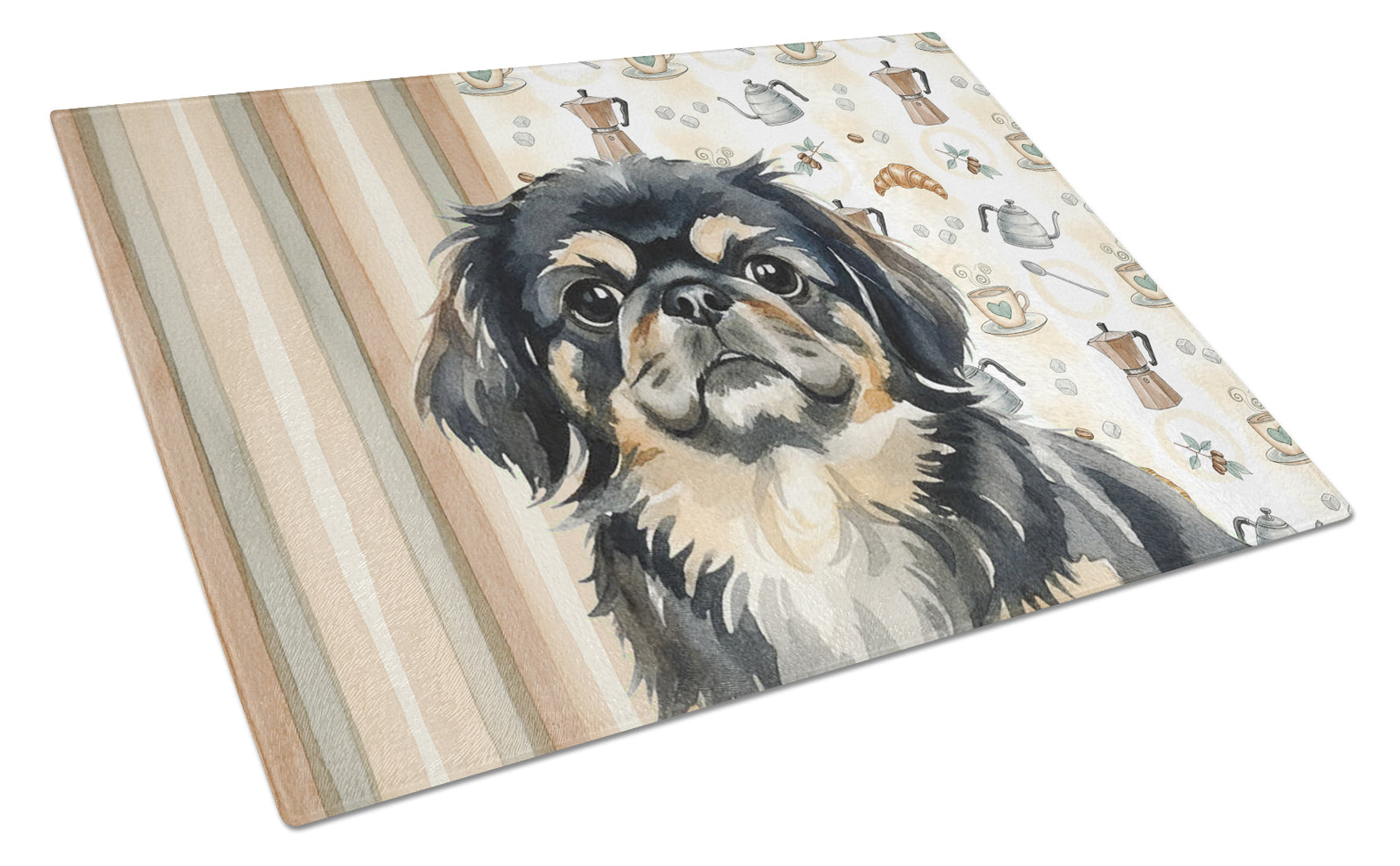 Black and Tan Pekingese Coffee Bar Cutting Board Tempered Glass Kitchen Cutting Surface, Heat Resistant Chopping, Non-Slip Feet, Food Prep & Serving