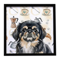 Black and Tan Pekingese Coffee Bar Framed Metal Print Bathroom, Kitchen, Office, Home Decor Wall Art Ready to Hang, Square, 8X8
