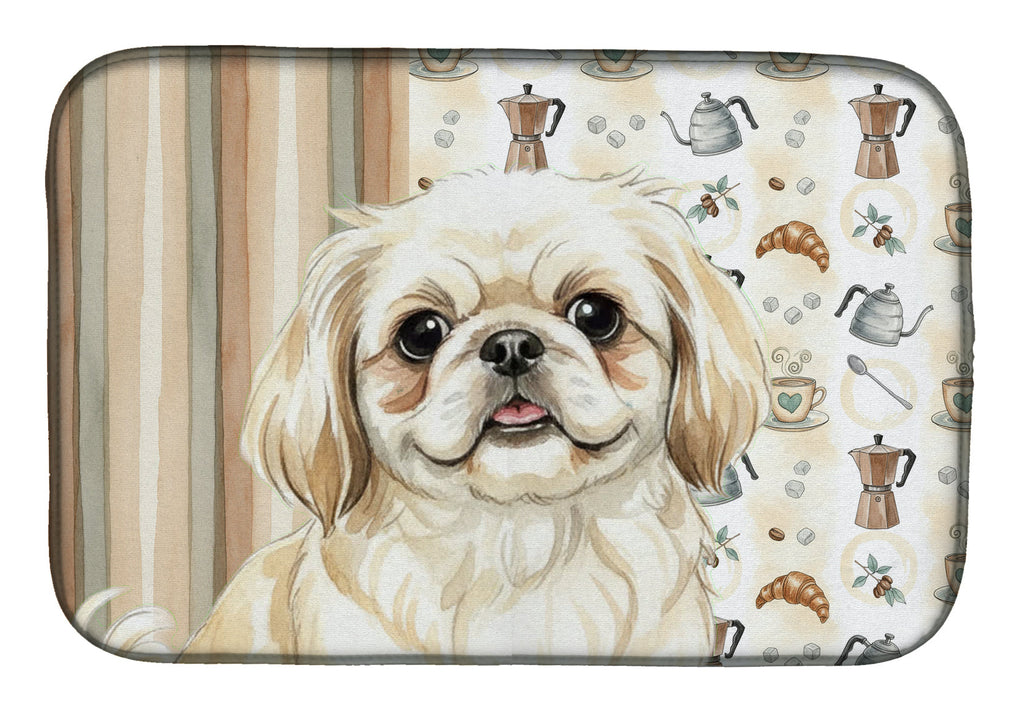Cream Pekingese Coffee Bar Dish Drying Mat Absorbent Dish Drying Mat Pad for Kitchen Counter Dish Drainer Mat for Countertop, 14 x 21", Multicolor