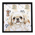 Cream Pekingese Coffee Bar Framed Metal Print Bathroom, Kitchen, Office, Home Decor Wall Art Ready to Hang, Square, 8X8