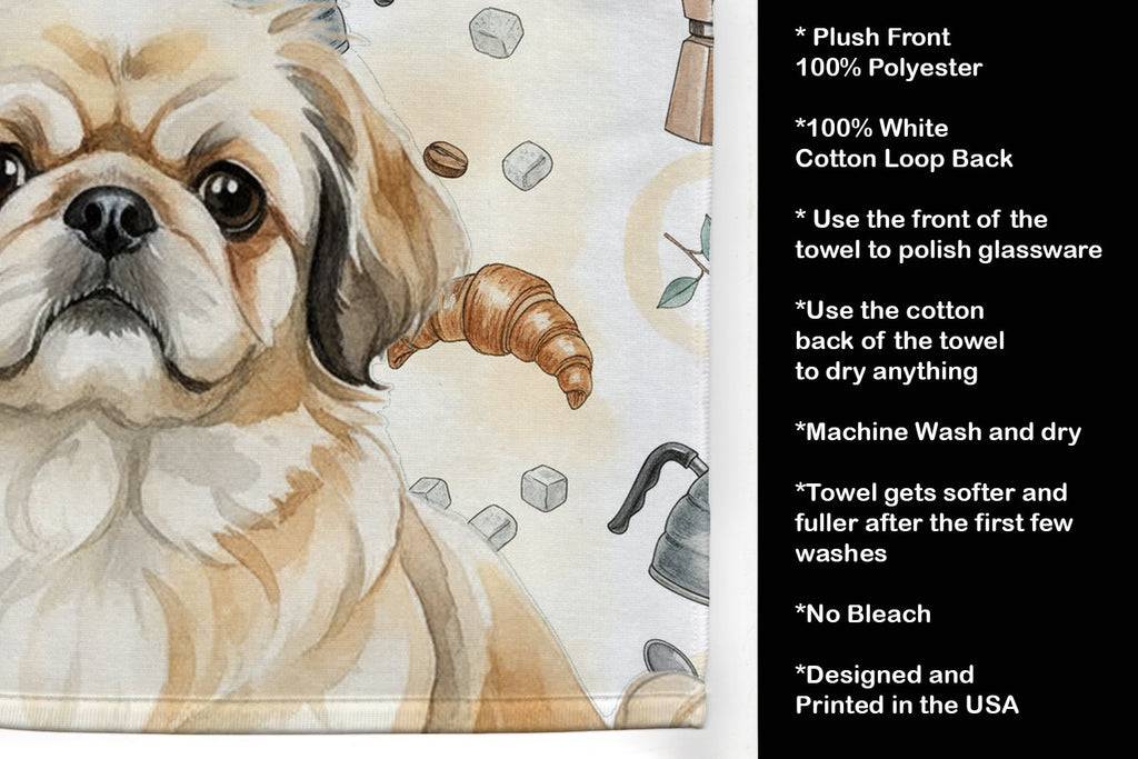 Fawn Pekingese Coffee Bar Kitchen Towel Velour Plush Front and Cotton Loop Back Machine Washable