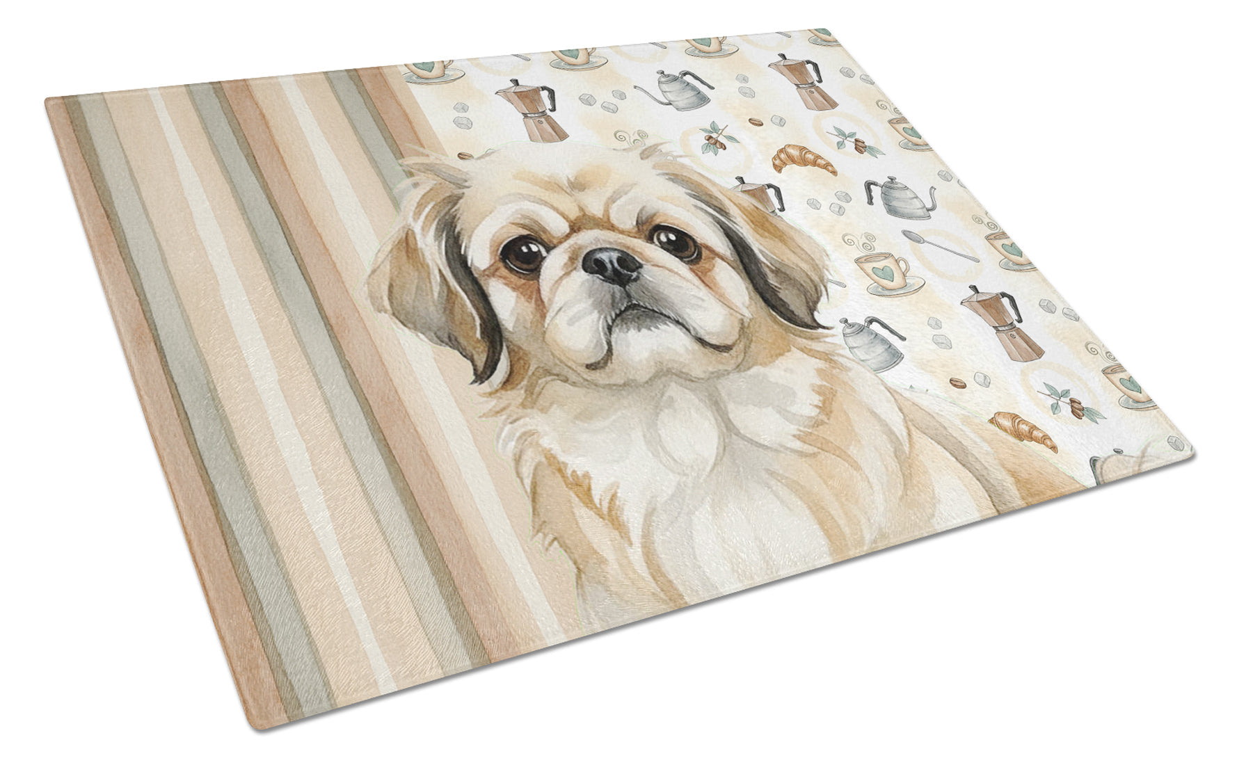 Fawn Pekingese Coffee Bar Cutting Board Tempered Glass Kitchen Cutting Surface, Heat Resistant Chopping, Non-Slip Feet, Food Prep & Serving