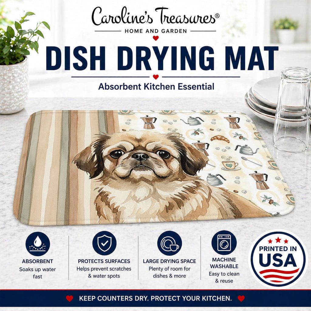Sable Pekingese Coffee Bar Dish Drying Mat Absorbent Dish Drying Mat Pad for Kitchen Counter Dish Drainer Mat for Countertop, 14 x 21", Multicolor