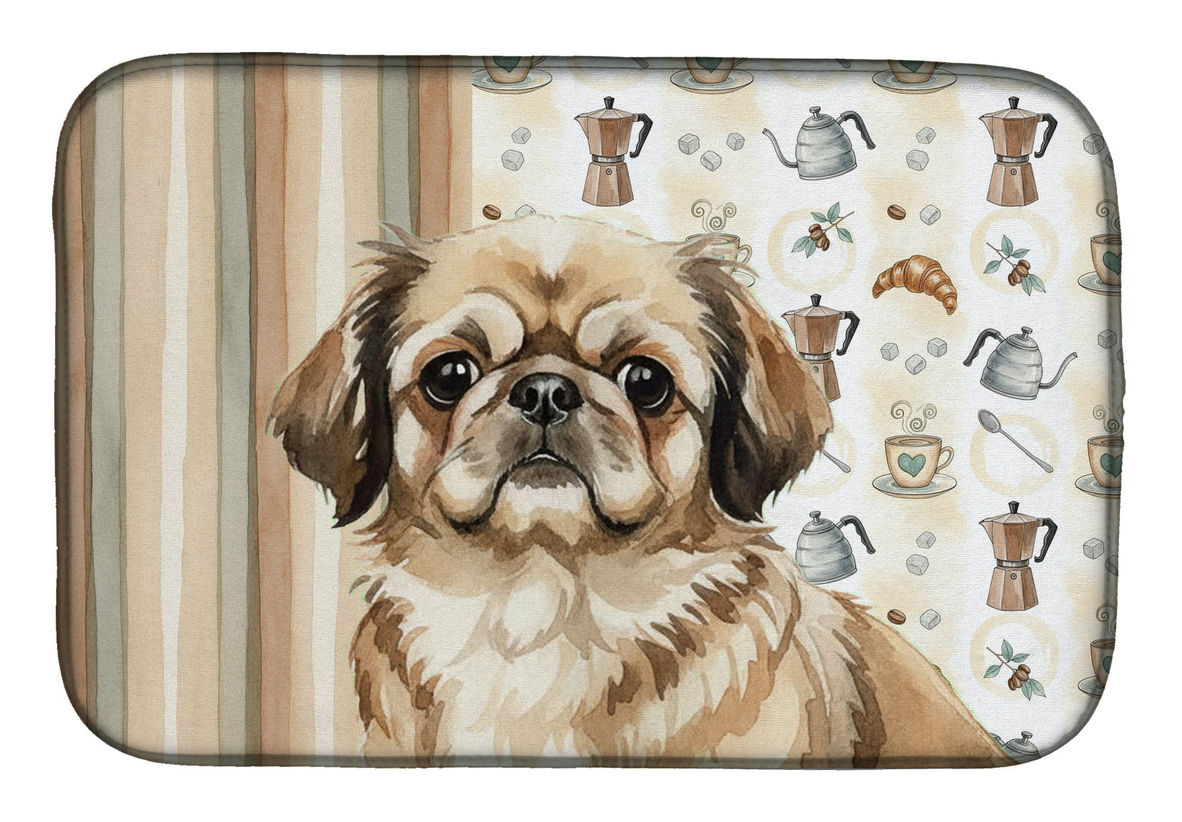 Sable Pekingese Coffee Bar Dish Drying Mat Absorbent Dish Drying Mat Pad for Kitchen Counter Dish Drainer Mat for Countertop, 14 x 21", Multicolor