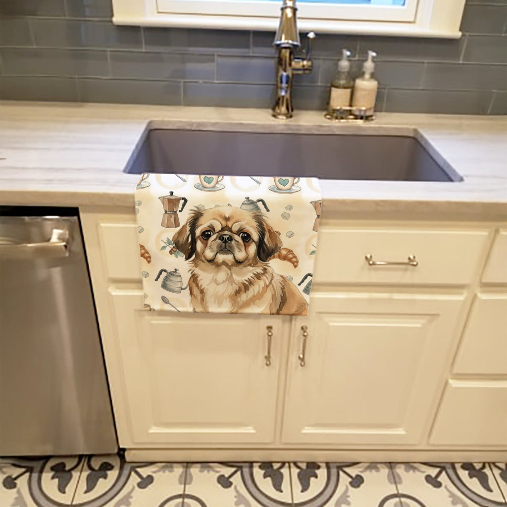 Sable Pekingese Coffee Bar Kitchen Towel Velour Plush Front and Cotton Loop Back Machine Washable