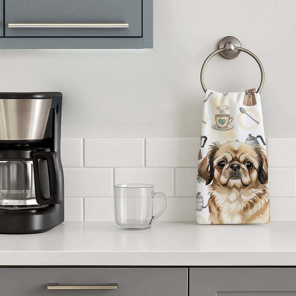 Sable Pekingese Coffee Bar Kitchen Towel Velour Plush Front and Cotton Loop Back Machine Washable