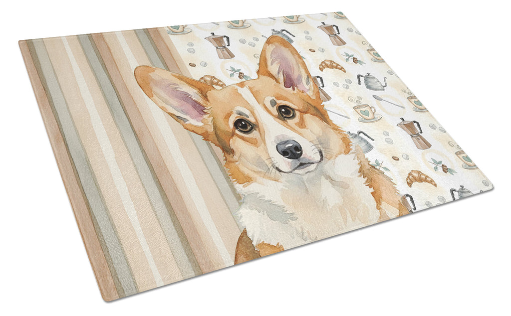 Corgi Coffee Bar Cutting Board Tempered Glass Kitchen Cutting Surface, Heat Resistant Chopping, Non-Slip Feet, Food Prep & Serving