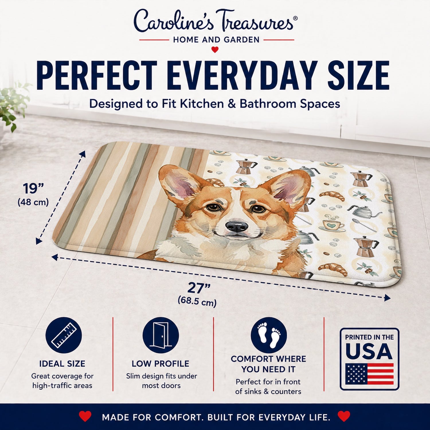 Corgi Coffee Bar Memory Foam Kitchen Mat Machine Washable Anti-Fatigue Cushion Comfort Bath or Kitchen Rug