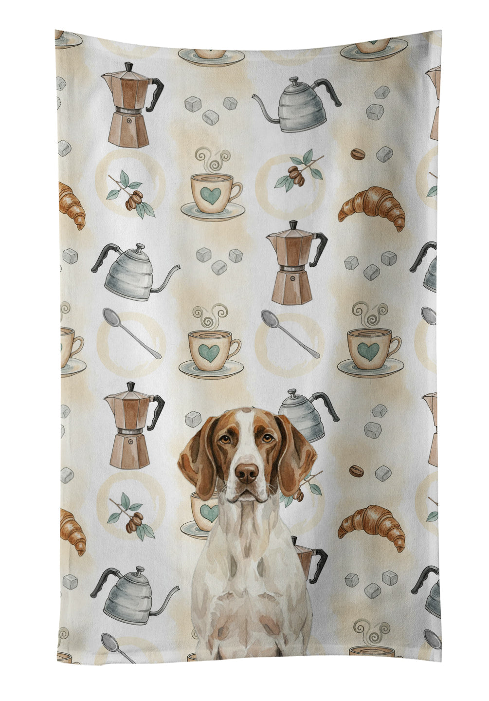 Liver and White Pointer Coffee Bar Kitchen Towel Velour Plush Front and Cotton Loop Back Machine Washable