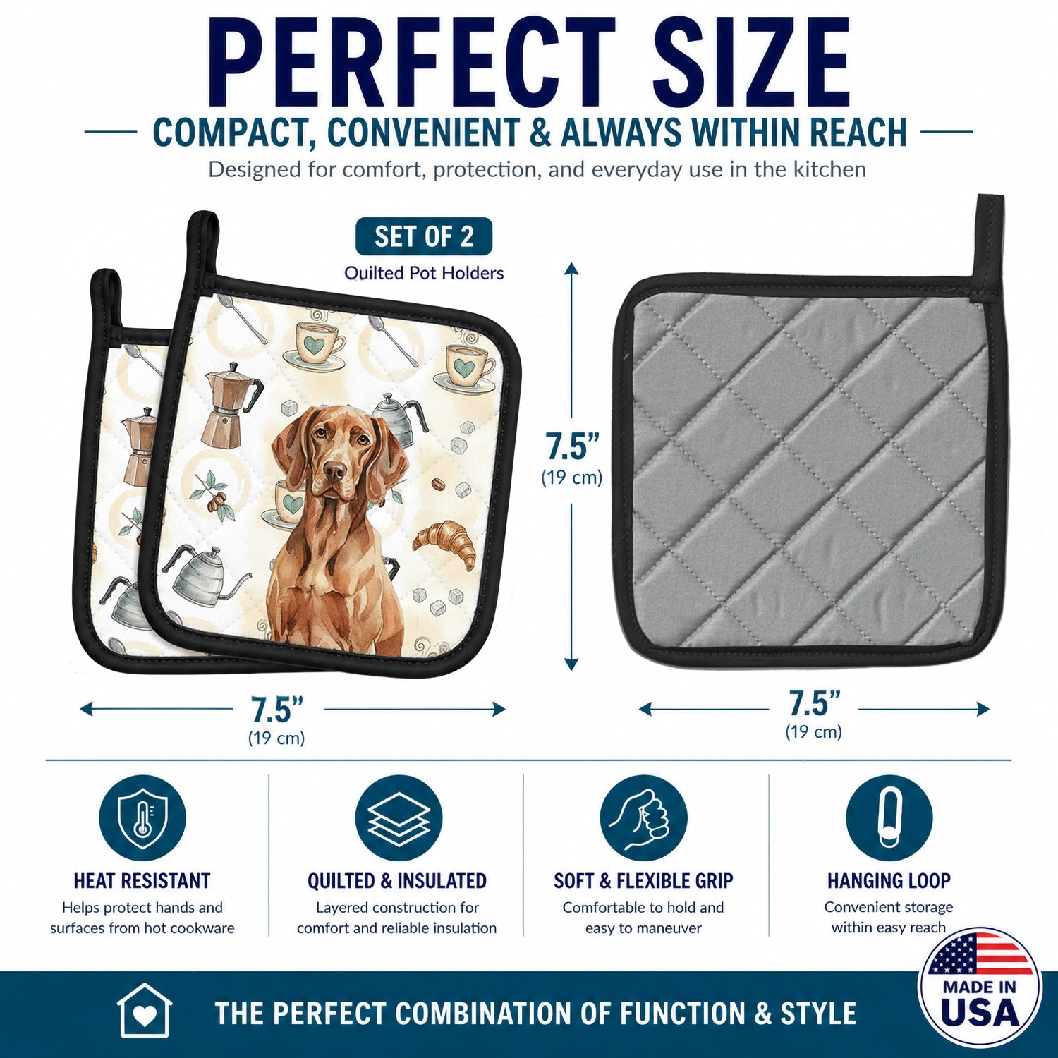 Liver Pointer Coffee Bar Pot Holder Set of 2 Heat Resistant Quilted Hot Pads 7.5 x 7.5 Inch, Insulated Kitchen Trivets for Cooking & Baking