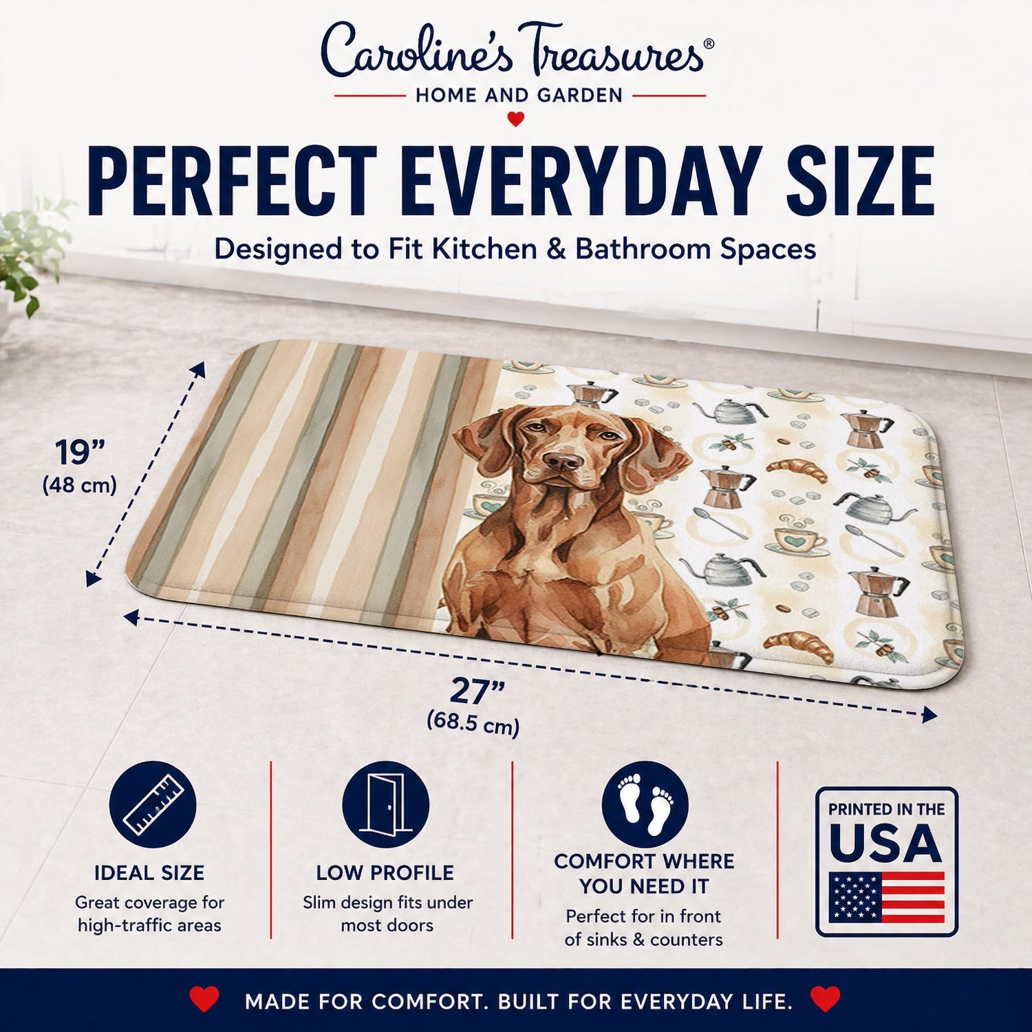 Liver Pointer Coffee Bar Memory Foam Kitchen Mat Machine Washable Anti-Fatigue Cushion Comfort Bath or Kitchen Rug