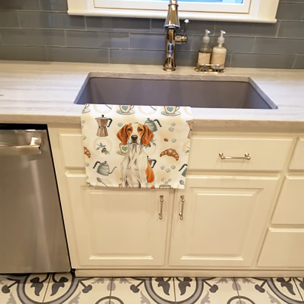 Orange and White Pointer Coffee Bar Kitchen Towel Velour Plush Front and Cotton Loop Back Machine Washable