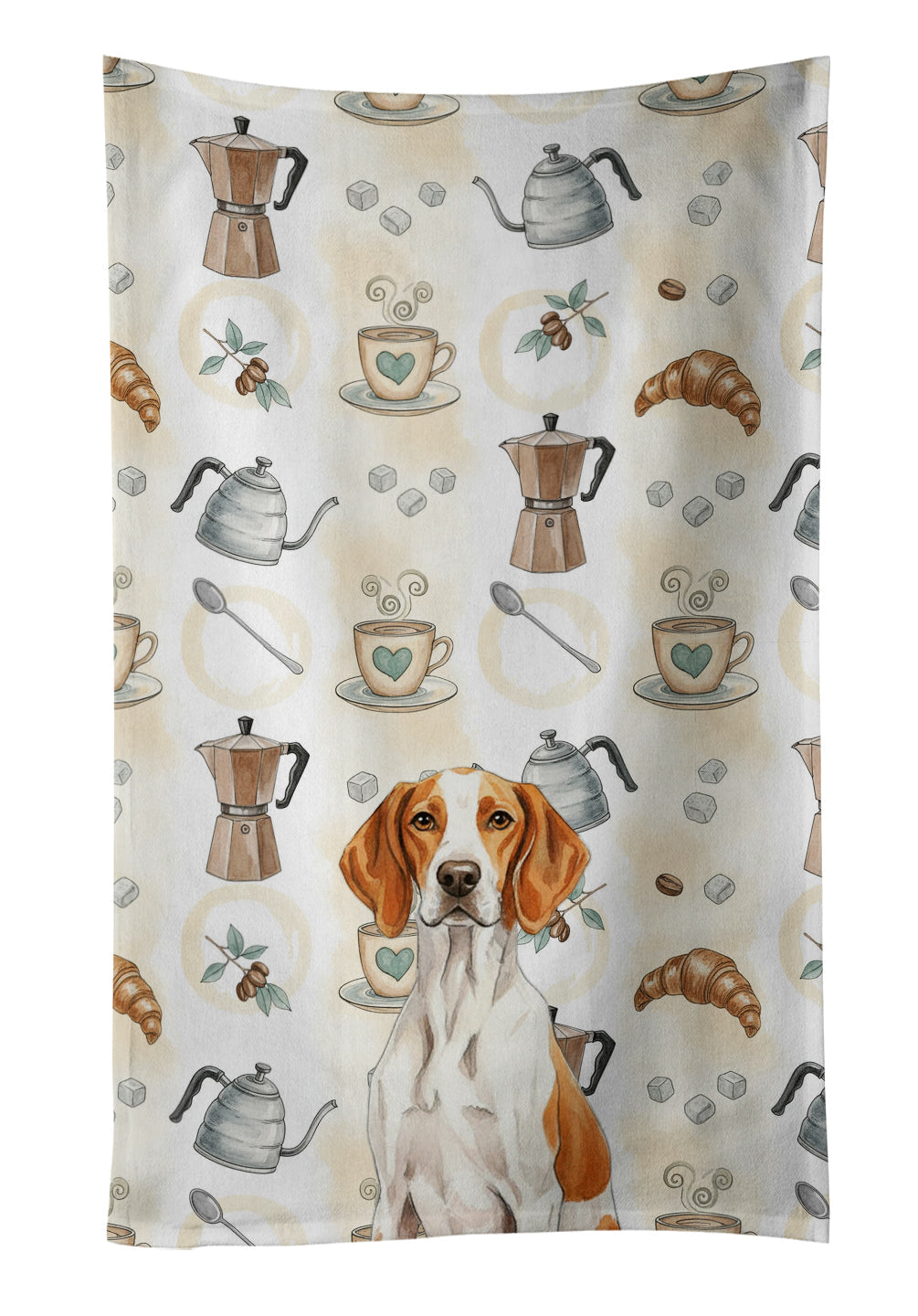 Orange and White Pointer Coffee Bar Kitchen Towel Velour Plush Front and Cotton Loop Back Machine Washable