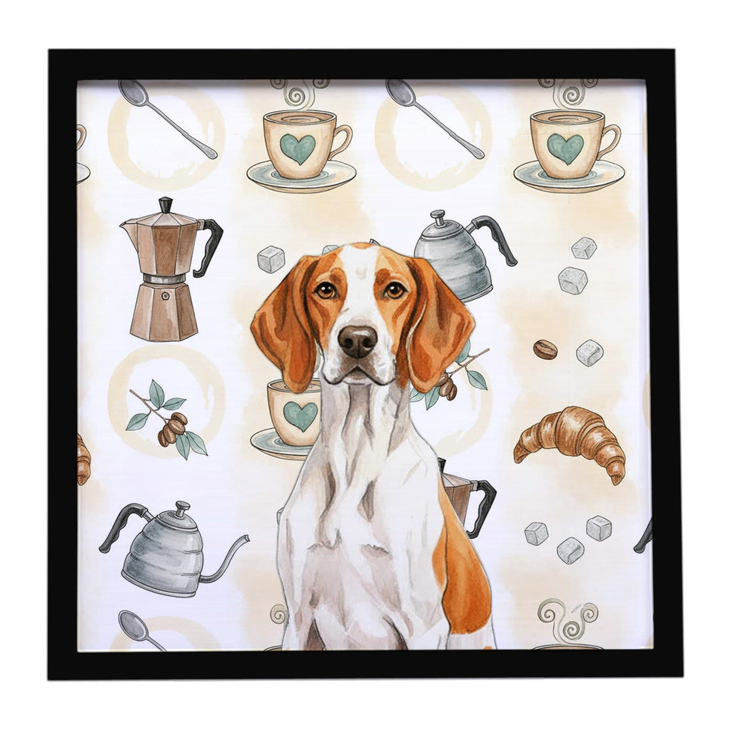 Orange and White Pointer Coffee Bar Framed Metal Print Bathroom, Kitchen, Office, Home Decor Wall Art Ready to Hang, Square, 8X8