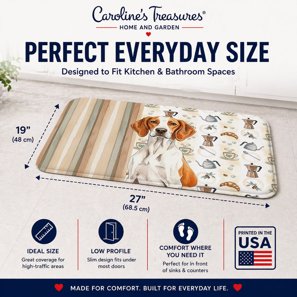 Orange and White Pointer Coffee Bar Memory Foam Kitchen Mat Machine Washable Anti-Fatigue Cushion Comfort Bath or Kitchen Rug