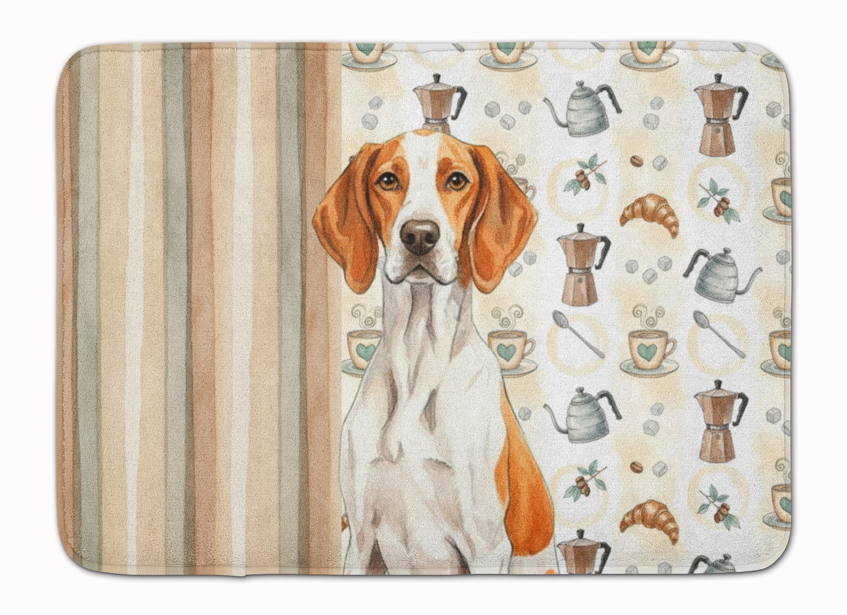 Orange and White Pointer Coffee Bar Memory Foam Kitchen Mat Machine Washable Anti-Fatigue Cushion Comfort Bath or Kitchen Rug