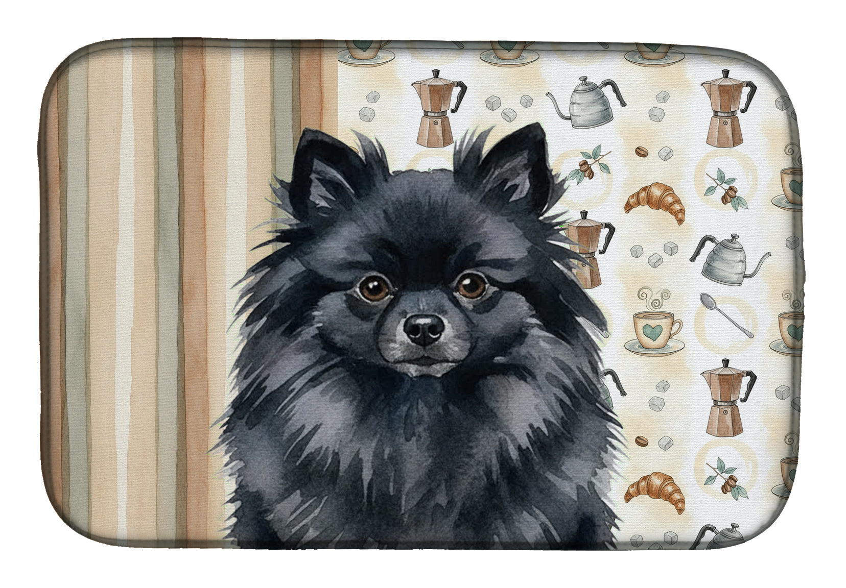 Black Pomeranian Coffee Bar Dish Drying Mat Absorbent Dish Drying Mat Pad for Kitchen Counter Dish Drainer Mat for Countertop, 14 x 21", Multicolor