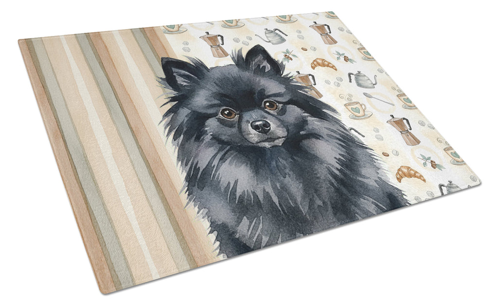 Black Pomeranian Coffee Bar Cutting Board Tempered Glass Kitchen Cutting Surface, Heat Resistant Chopping, Non-Slip Feet, Food Prep & Serving