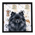 Black Pomeranian Coffee Bar Framed Metal Print Bathroom, Kitchen, Office, Home Decor Wall Art Ready to Hang, Square, 8X8