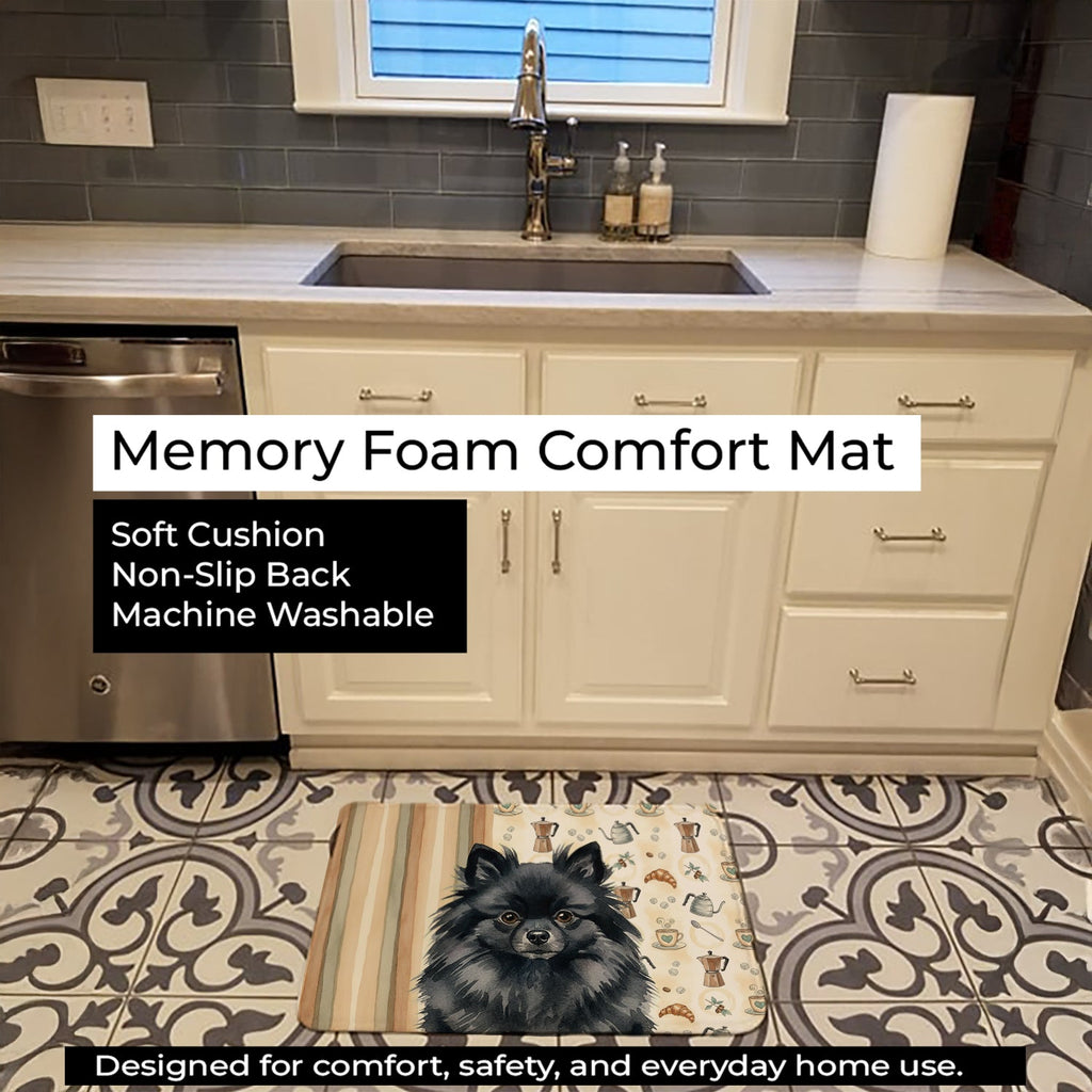 Black Pomeranian Coffee Bar Memory Foam Kitchen Mat Machine Washable Anti-Fatigue Cushion Comfort Bath or Kitchen Rug