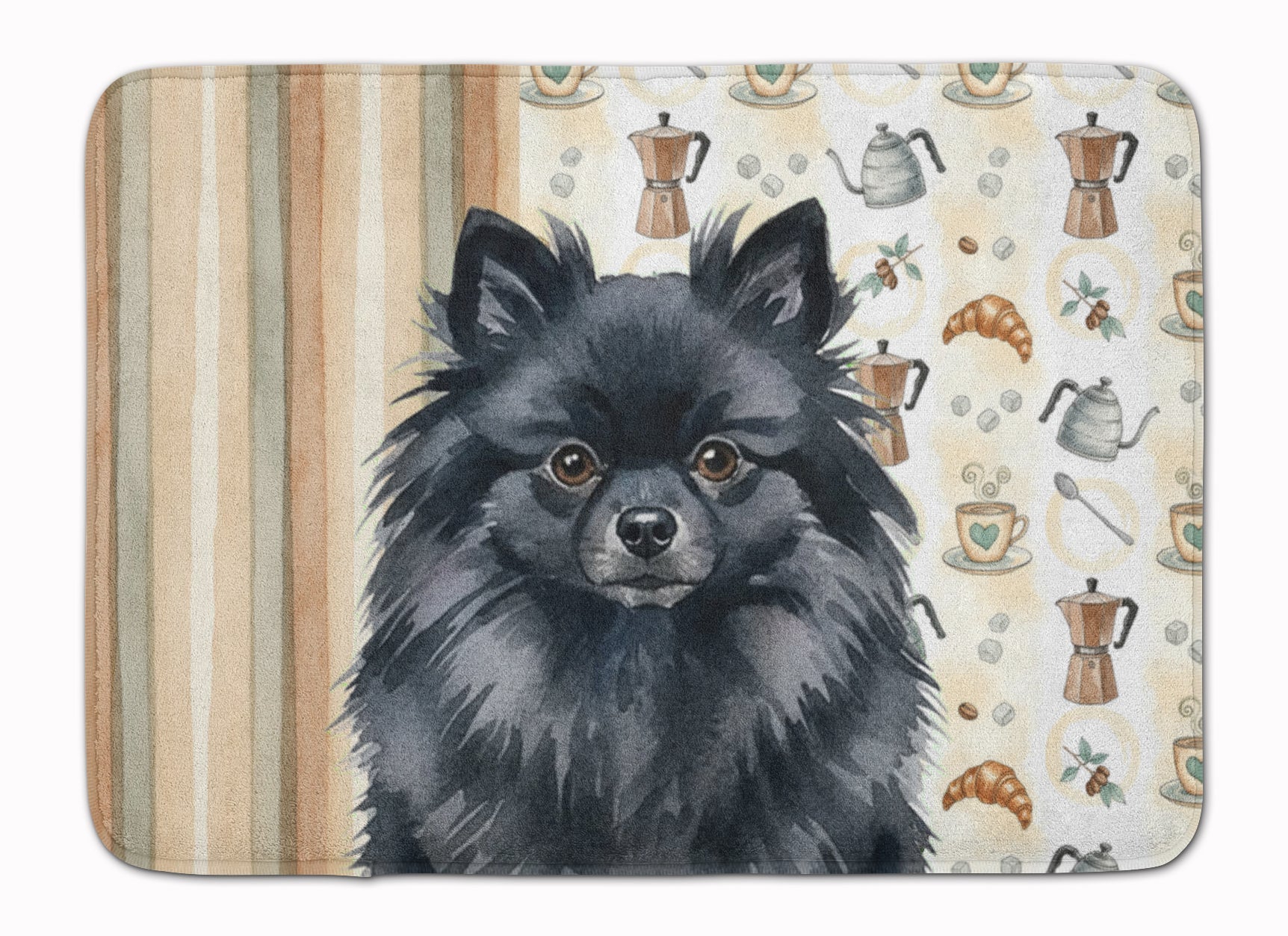 Black Pomeranian Coffee Bar Memory Foam Kitchen Mat Machine Washable Anti-Fatigue Cushion Comfort Bath or Kitchen Rug
