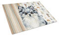 Blue Merle Pomeranian Coffee Bar Cutting Board Tempered Glass Kitchen Cutting Surface, Heat Resistant Chopping, Non-Slip Feet, Food Prep & Serving