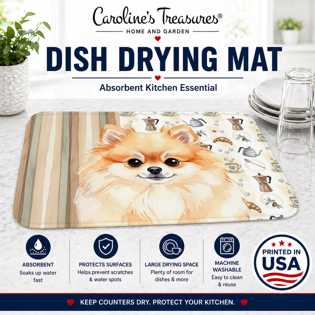 Pomeranian Coffee Bar Dish Drying Mat Absorbent Dish Drying Mat Pad for Kitchen Counter Dish Drainer Mat for Countertop, 14 x 21", Multicolor
