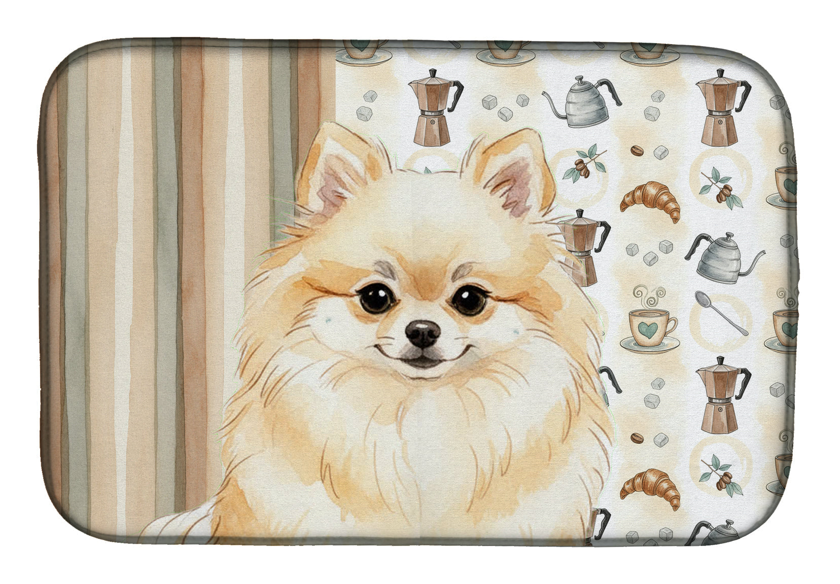 Cream Pomeranian Coffee Bar Dish Drying Mat Absorbent Dish Drying Mat Pad for Kitchen Counter Dish Drainer Mat for Countertop, 14 x 21", Multicolor