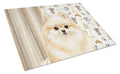 Cream Pomeranian Coffee Bar Cutting Board Tempered Glass Kitchen Cutting Surface, Heat Resistant Chopping, Non-Slip Feet, Food Prep & Serving