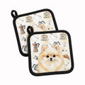 Cream Pomeranian Coffee Bar Pot Holder Set of 2 Heat Resistant Quilted Hot Pads 7.5 x 7.5 Inch, Insulated Kitchen Trivets for Cooking & Baking