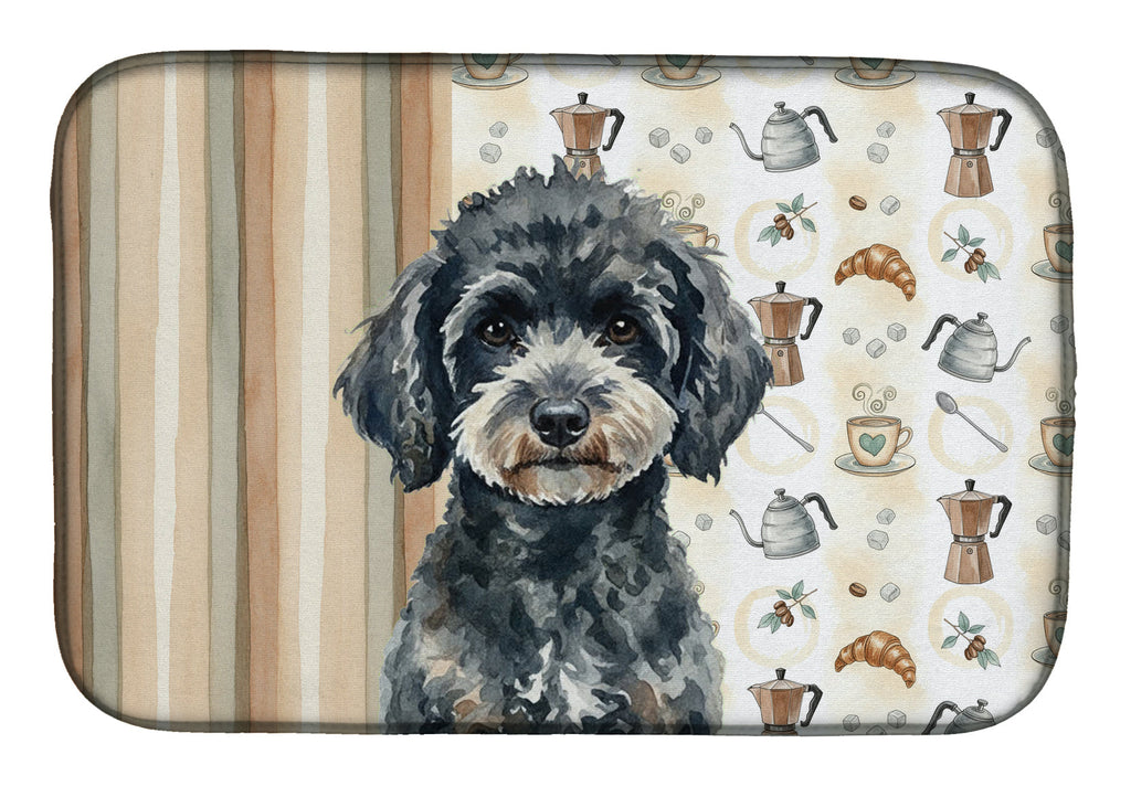 Miniature Black Poodle Coffee Bar Dish Drying Mat Absorbent Dish Drying Mat Pad for Kitchen Counter Dish Drainer Mat for Countertop, 14 x 21", Multicolor