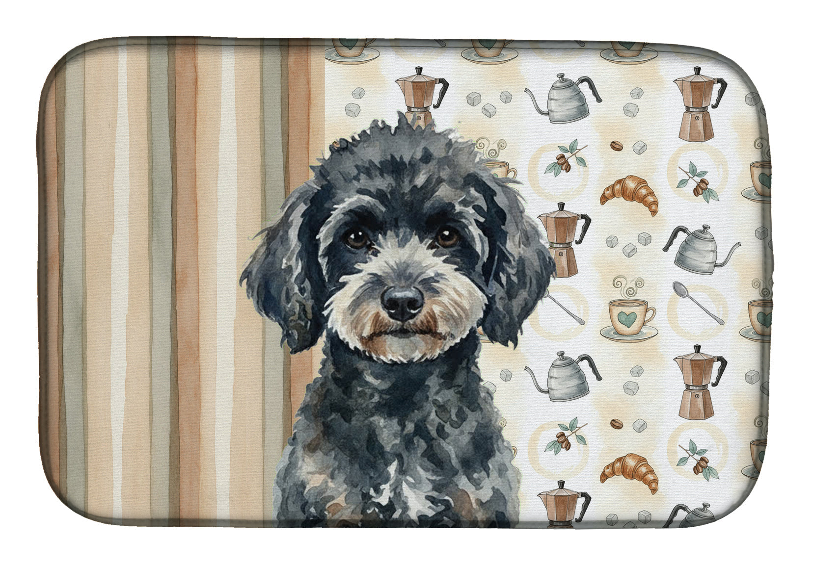 Miniature Black Poodle Coffee Bar Dish Drying Mat Absorbent Dish Drying Mat Pad for Kitchen Counter Dish Drainer Mat for Countertop, 14 x 21", Multicolor