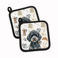 Miniature Black Poodle Coffee Bar Pot Holder Set of 2 Heat Resistant Quilted Hot Pads 7.5 x 7.5 Inch, Insulated Kitchen Trivets for Cooking & Baking