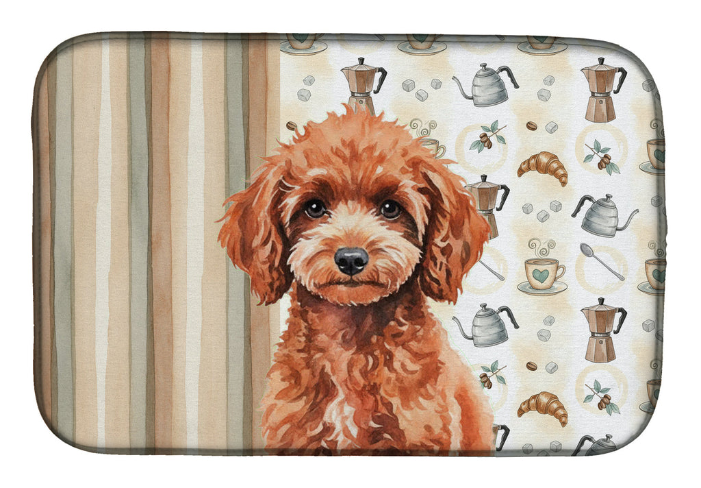 Miniature Red Poodle Coffee Bar Dish Drying Mat Absorbent Dish Drying Mat Pad for Kitchen Counter Dish Drainer Mat for Countertop, 14 x 21", Multicolor