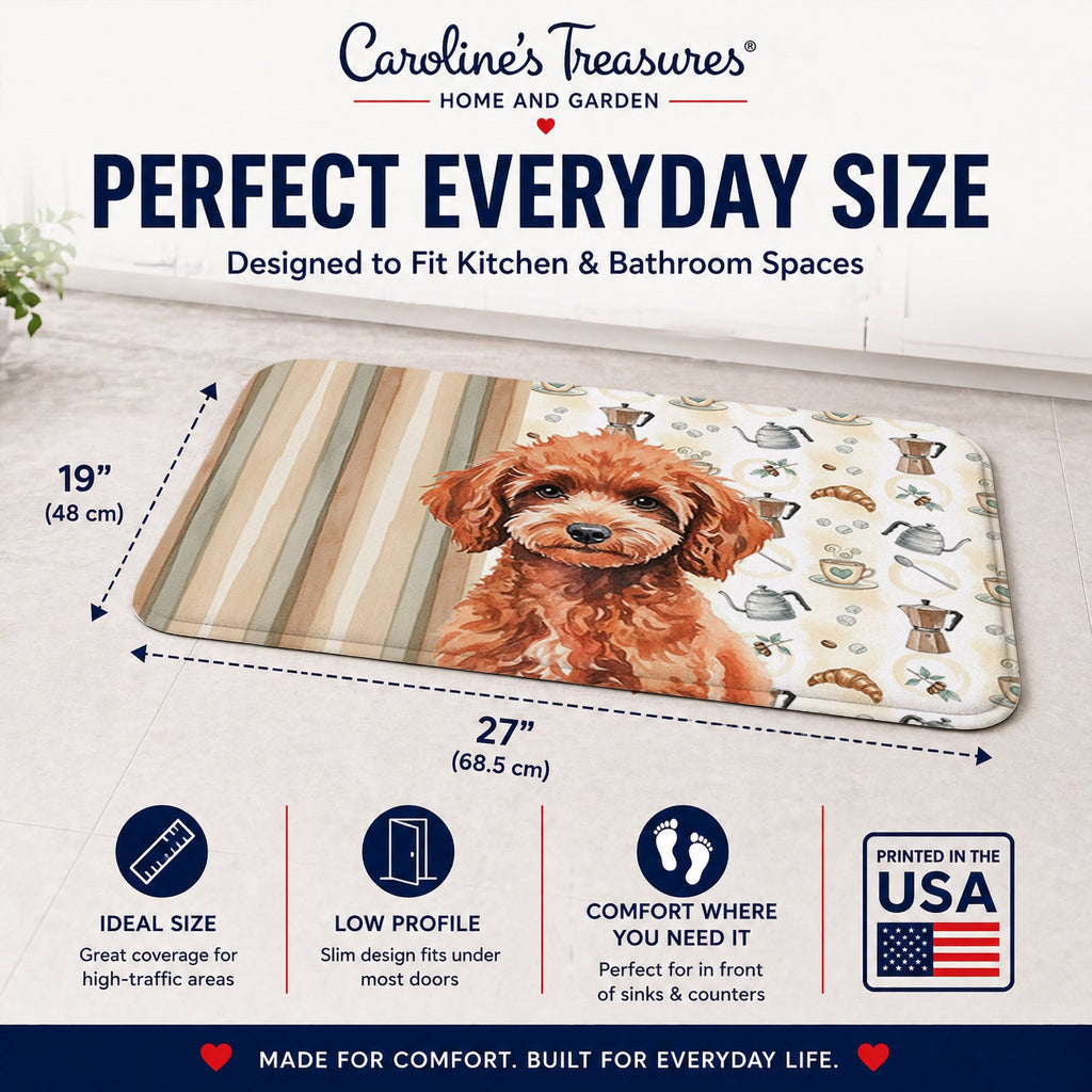 Miniature Red Poodle Coffee Bar Memory Foam Kitchen Mat Machine Washable Anti-Fatigue Cushion Comfort Bath or Kitchen Rug