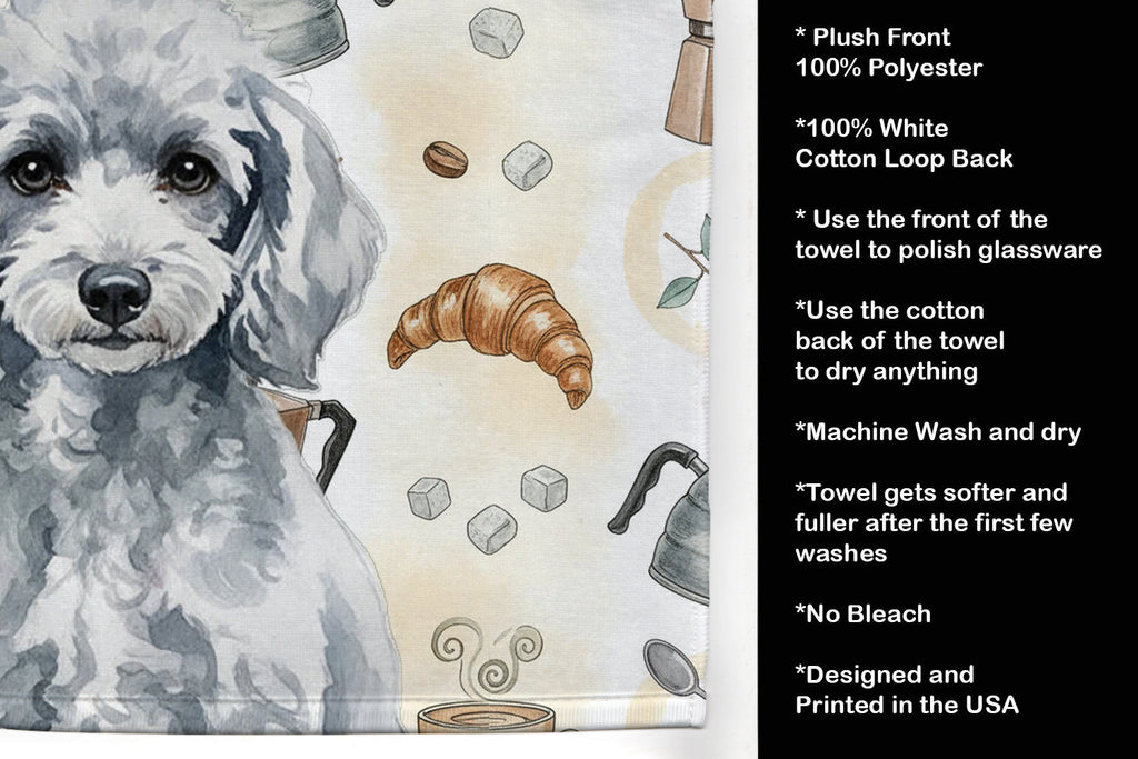 Miniature Silver Poodle Coffee Bar Kitchen Towel Velour Plush Front and Cotton Loop Back Machine Washable