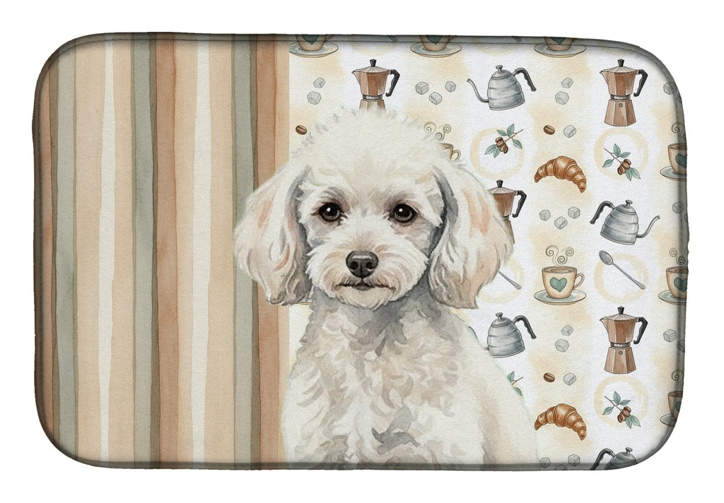 Miniature White Poodle Coffee Bar Dish Drying Mat Absorbent Dish Drying Mat Pad for Kitchen Counter Dish Drainer Mat for Countertop, 14 x 21", Multicolor