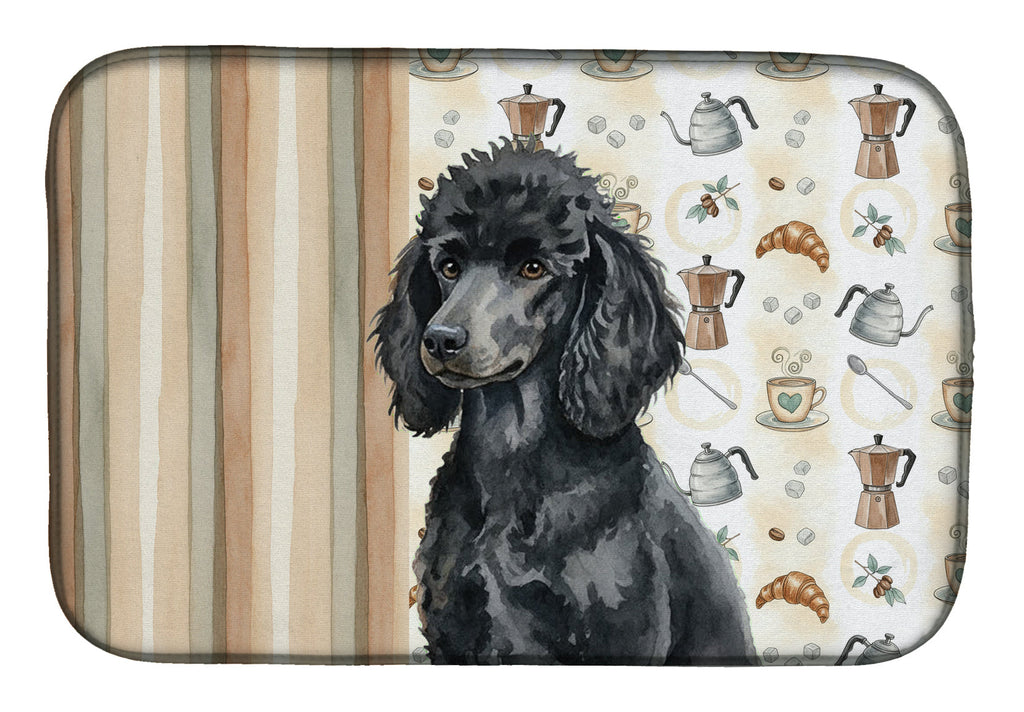 Standard Black Poodle Coffee Bar Dish Drying Mat Absorbent Dish Drying Mat Pad for Kitchen Counter Dish Drainer Mat for Countertop, 14 x 21", Multicolor