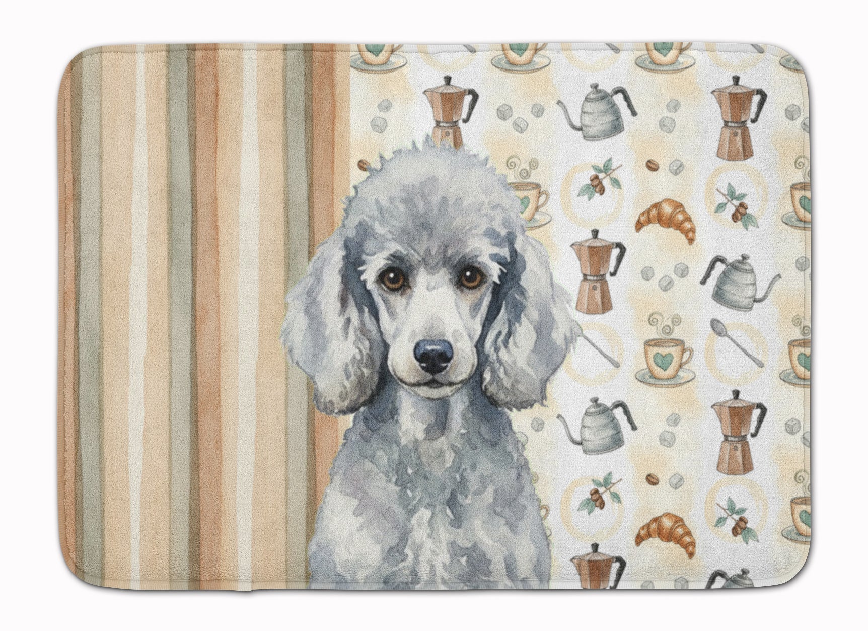 Standard Silver Poodle Coffee Bar Memory Foam Kitchen Mat Machine Washable Anti-Fatigue Cushion Comfort Bath or Kitchen Rug