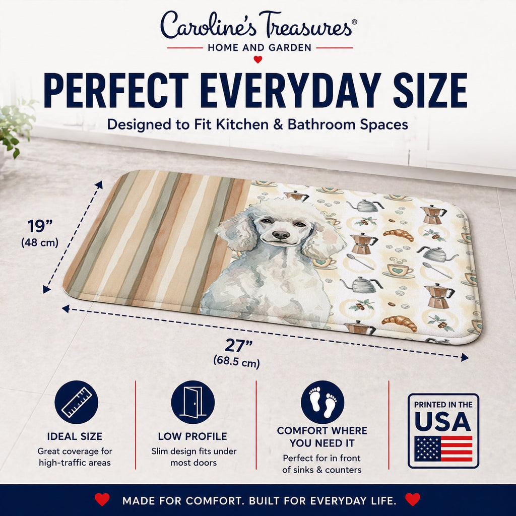 Standard White Poodle Coffee Bar Memory Foam Kitchen Mat Machine Washable Anti-Fatigue Cushion Comfort Bath or Kitchen Rug