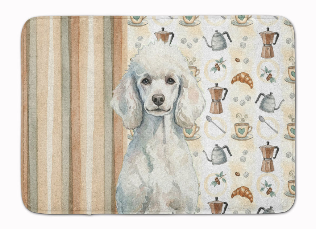 Standard White Poodle Coffee Bar Memory Foam Kitchen Mat Machine Washable Anti-Fatigue Cushion Comfort Bath or Kitchen Rug