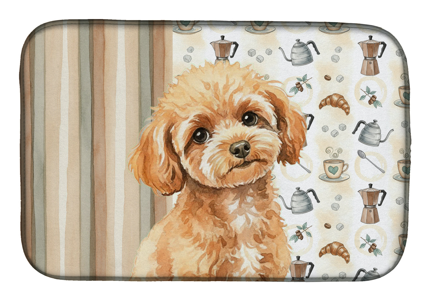 Toy Apricot Poodle Coffee Bar Dish Drying Mat Absorbent Dish Drying Mat Pad for Kitchen Counter Dish Drainer Mat for Countertop, 14 x 21", Multicolor