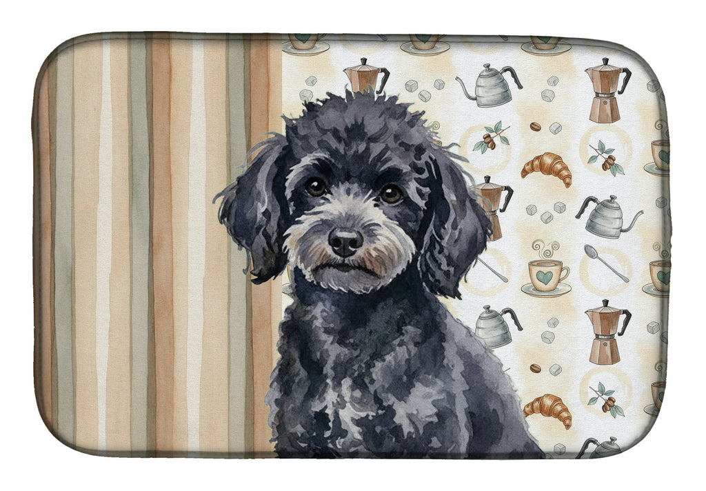 Toy Black Poodle Coffee Bar Dish Drying Mat Absorbent Dish Drying Mat Pad for Kitchen Counter Dish Drainer Mat for Countertop, 14 x 21", Multicolor